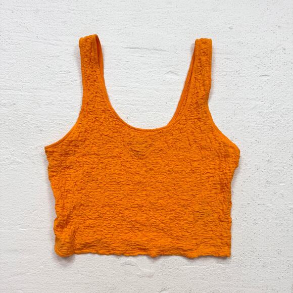 A New Day Orange Textured Crop Tank Top XS Sleeveless Scoop Neck Stretch - Picture 1 of 5